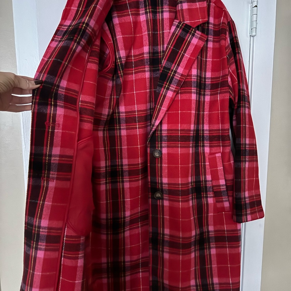Plaid Red Women's Coat - Picture 3 of 5